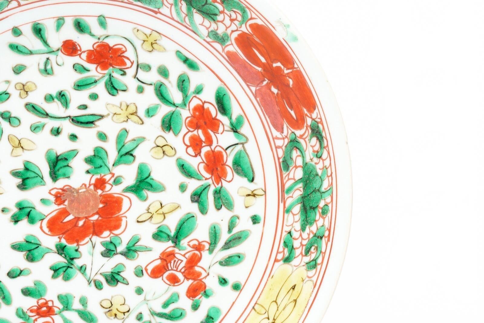 Chinese Porcelain Kangxi Famille Verte Wucai Plate Peony Enamel Qing Marked 18C - Image 5