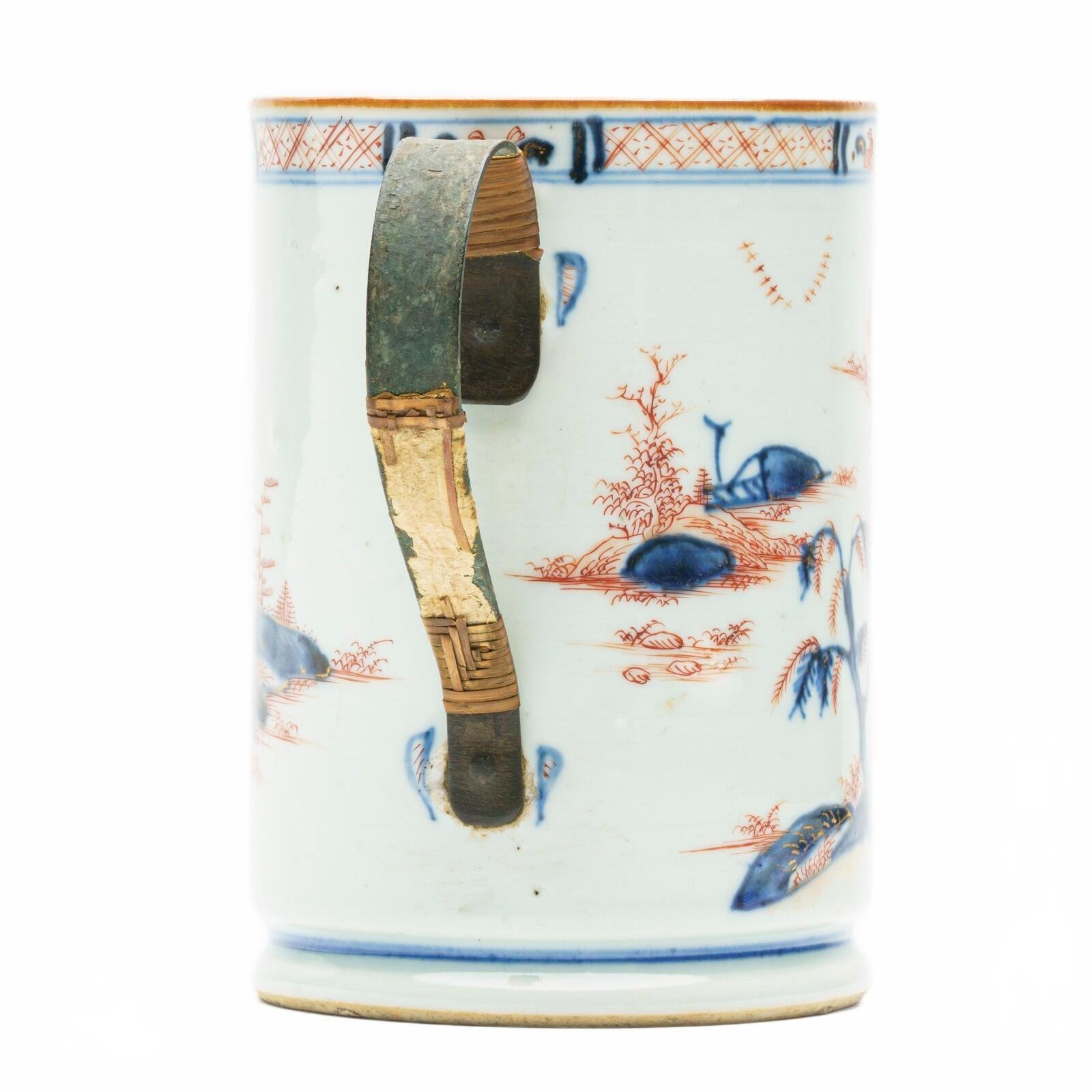 Chinese Porcelain Kangxi Tankard Cover Imari Gilt Metal Handle Landscape Qing18C - Image 7