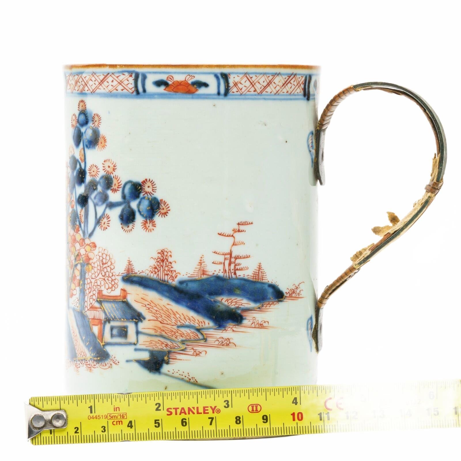 Chinese Porcelain Kangxi Tankard Cover Imari Gilt Metal Handle Landscape Qing18C - Image 13