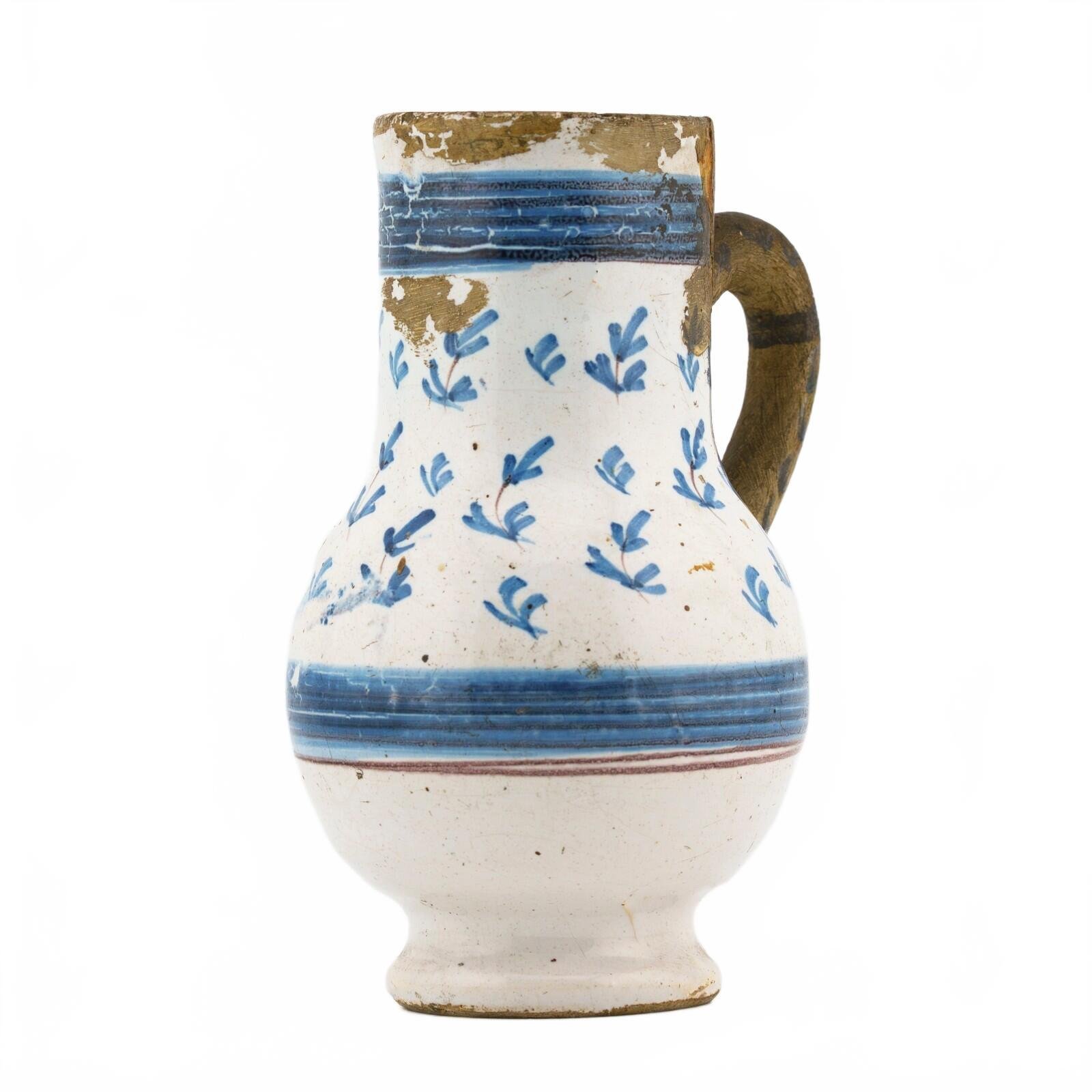 English Delft Ware Mug Jug Handle Blue White Salopian Pottery Floral 18th C. - Image 4