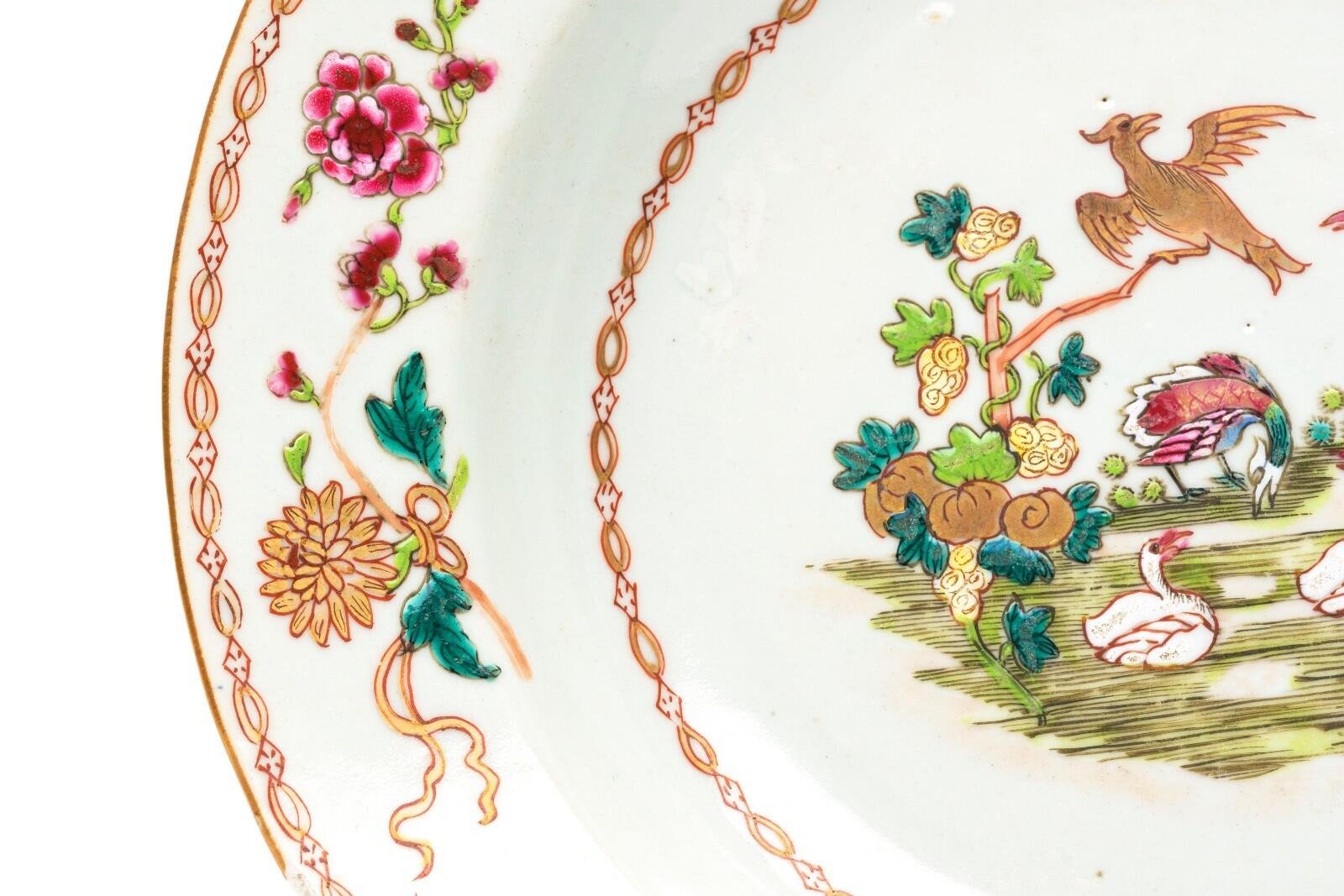 Chinese Qianlong Porcelain Plate Famille Rose Gilt European Aqua Birds Qing 18C - Image 4