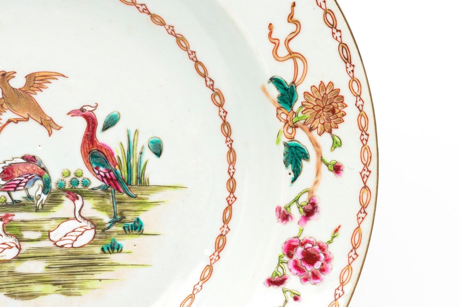 Chinese Qianlong Porcelain Plate Famille Rose Gilt European Aqua Birds Qing 18C - Image 5