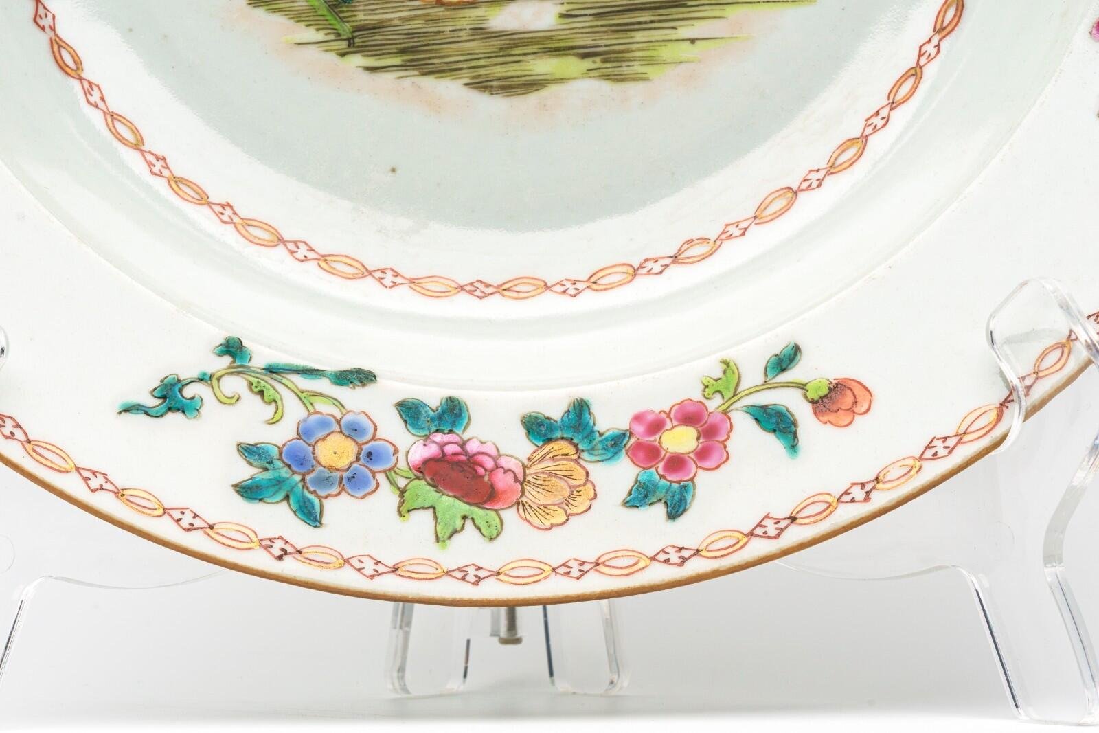Chinese Qianlong Porcelain Plate Famille Rose Gilt European Aqua Birds Qing 18C - Image 6