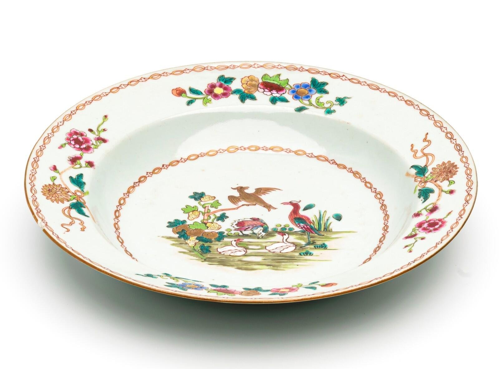Chinese Qianlong Porcelain Plate Famille Rose Gilt European Aqua Birds Qing 18C - Image 8