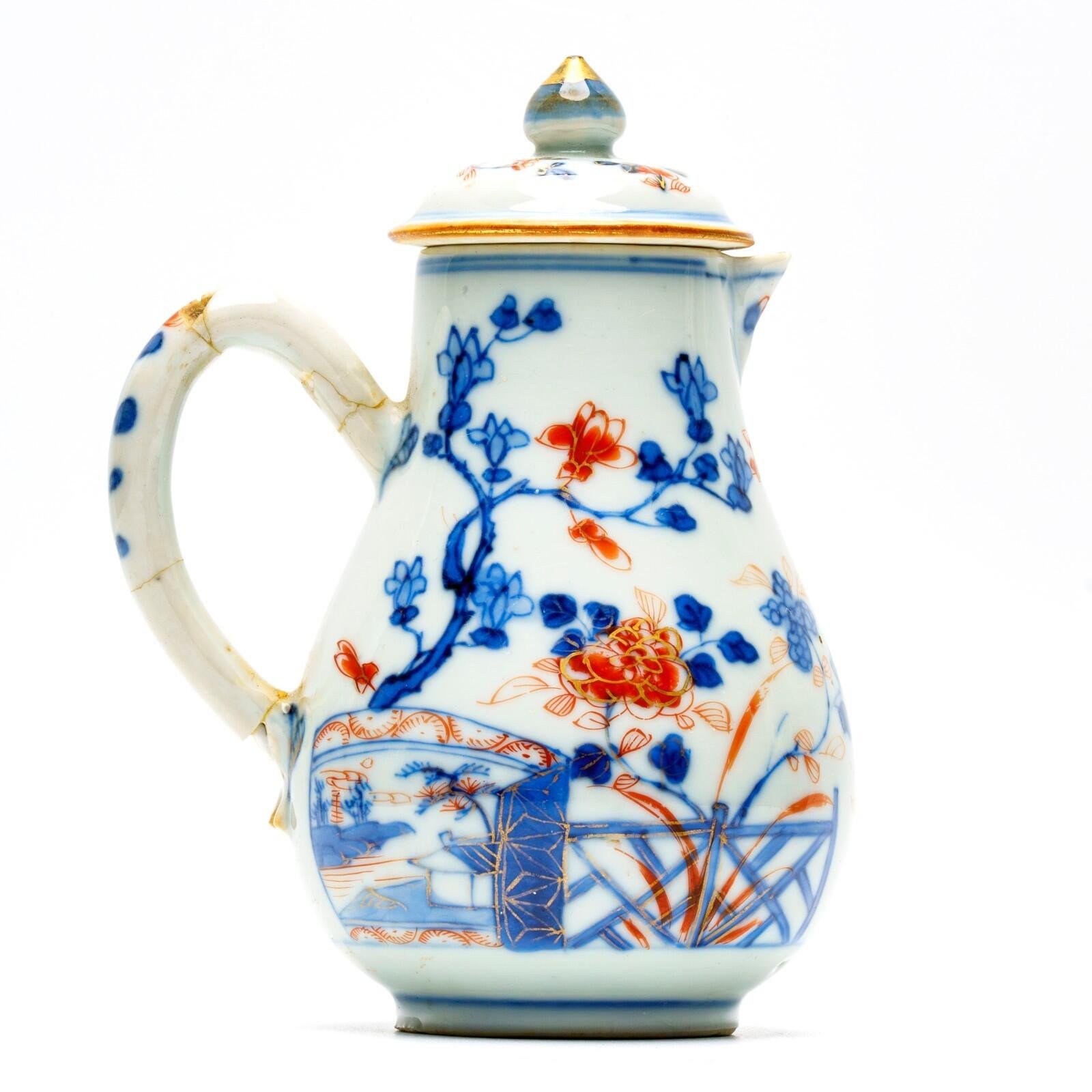 Chinese Porcelain Kangxi Jug Creamer Cover Imari Gilt Flower Qing Period 18C - Image 9