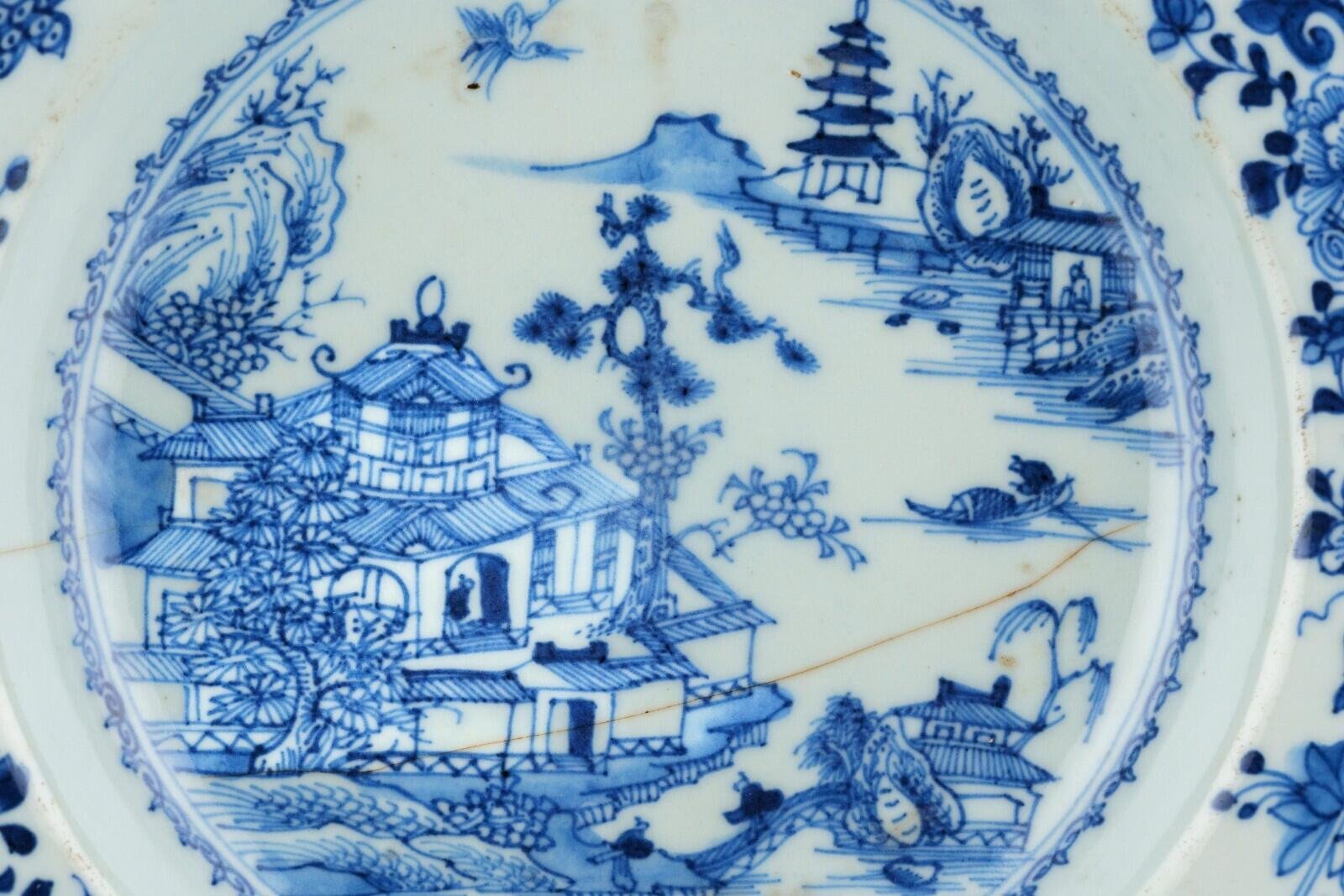 Chinese Qianlong Plate Porcelain Blue White Landscape Qing Dynasty 18th Century - Image 3