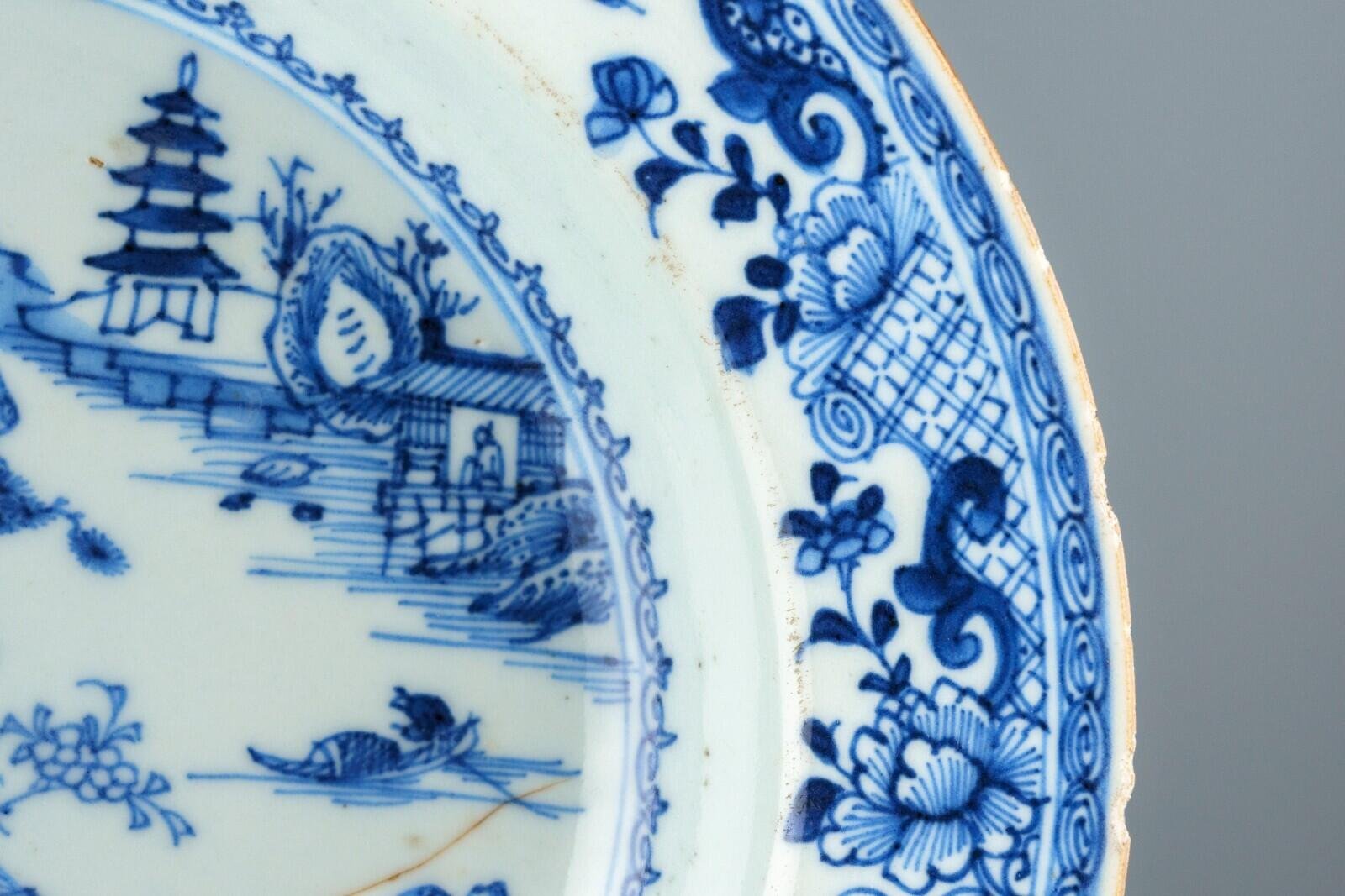 Chinese Qianlong Plate Porcelain Blue White Landscape Qing Dynasty 18th Century - Image 5