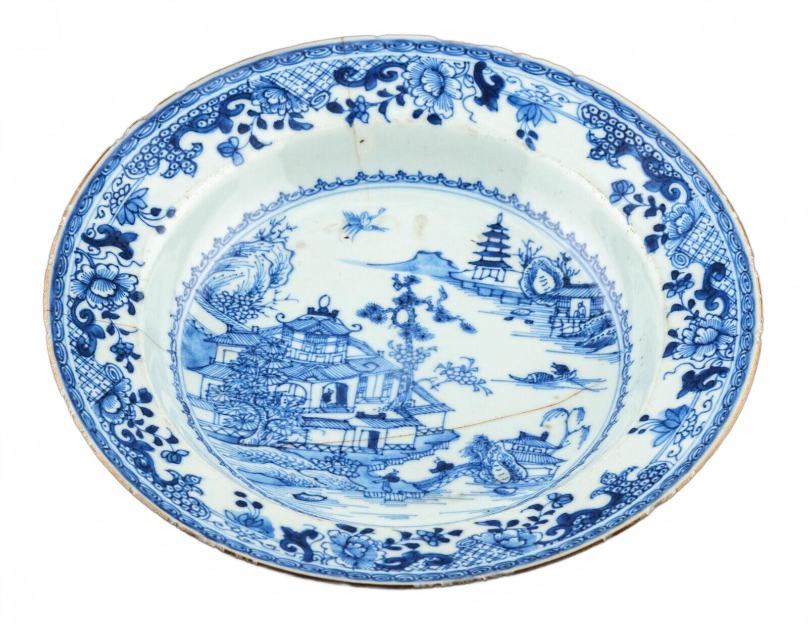 Chinese Qianlong Plate Porcelain Blue White Landscape Qing Dynasty 18th Century - Image 6