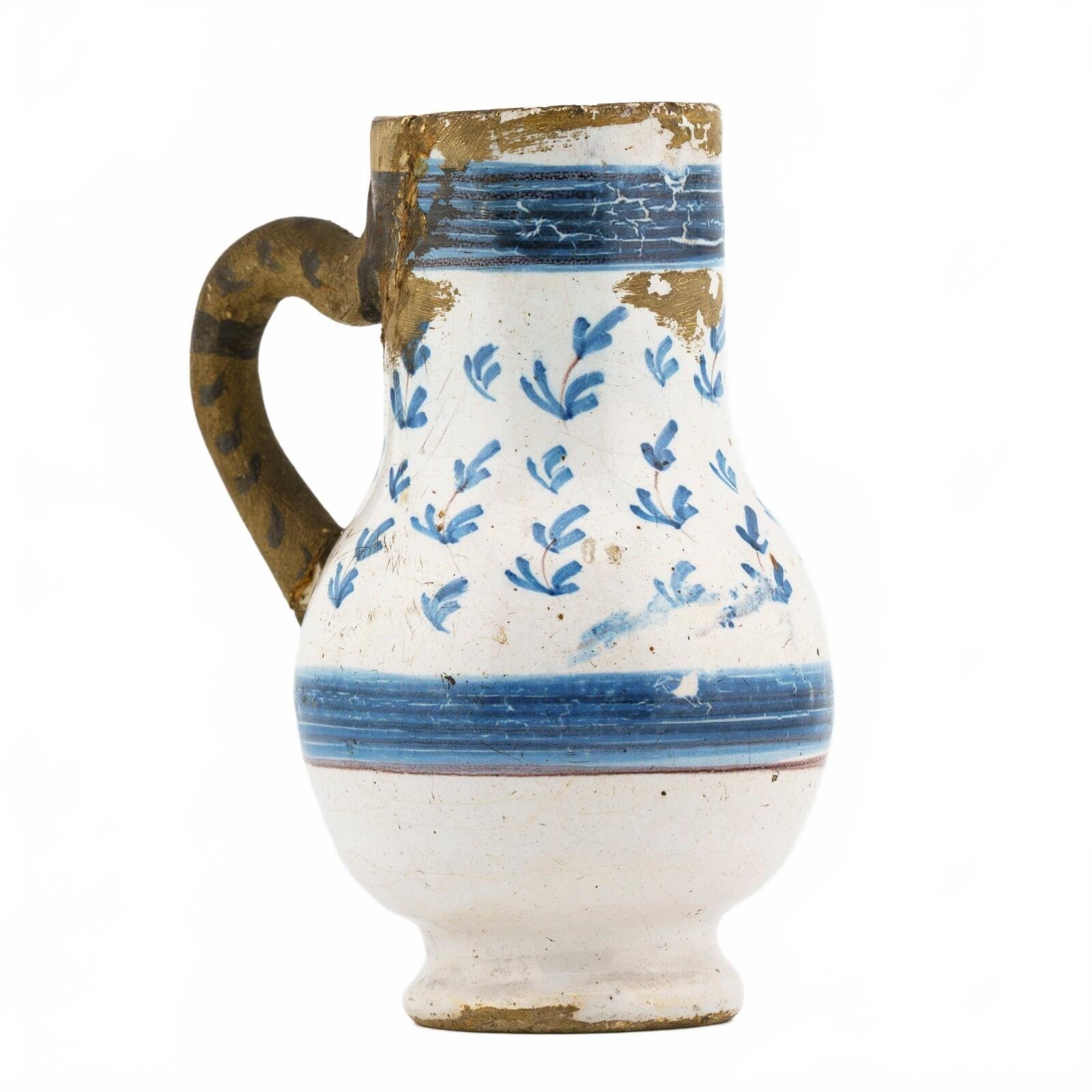 English Delft Ware Mug Jug Handle Blue White Salopian Pottery Floral 18th C. - Image 5