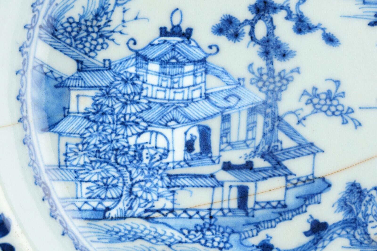 Chinese Qianlong Plate Porcelain Blue White Landscape Qing Dynasty 18th Century - Image 11