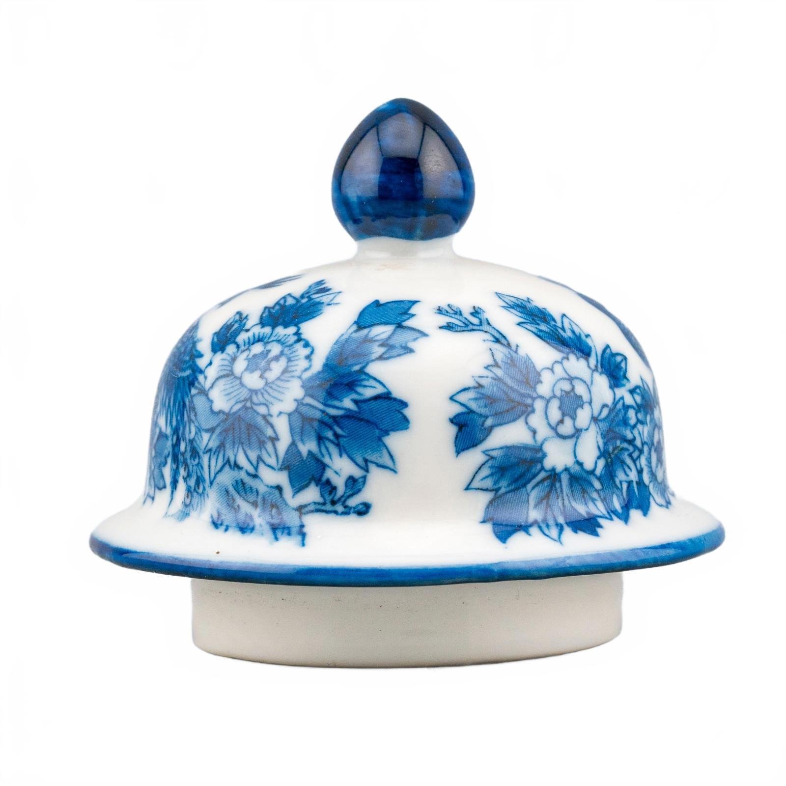 England Porcelain Vase Teapot Cover Blue White Bird Peacock Period 20th Century - Image 5