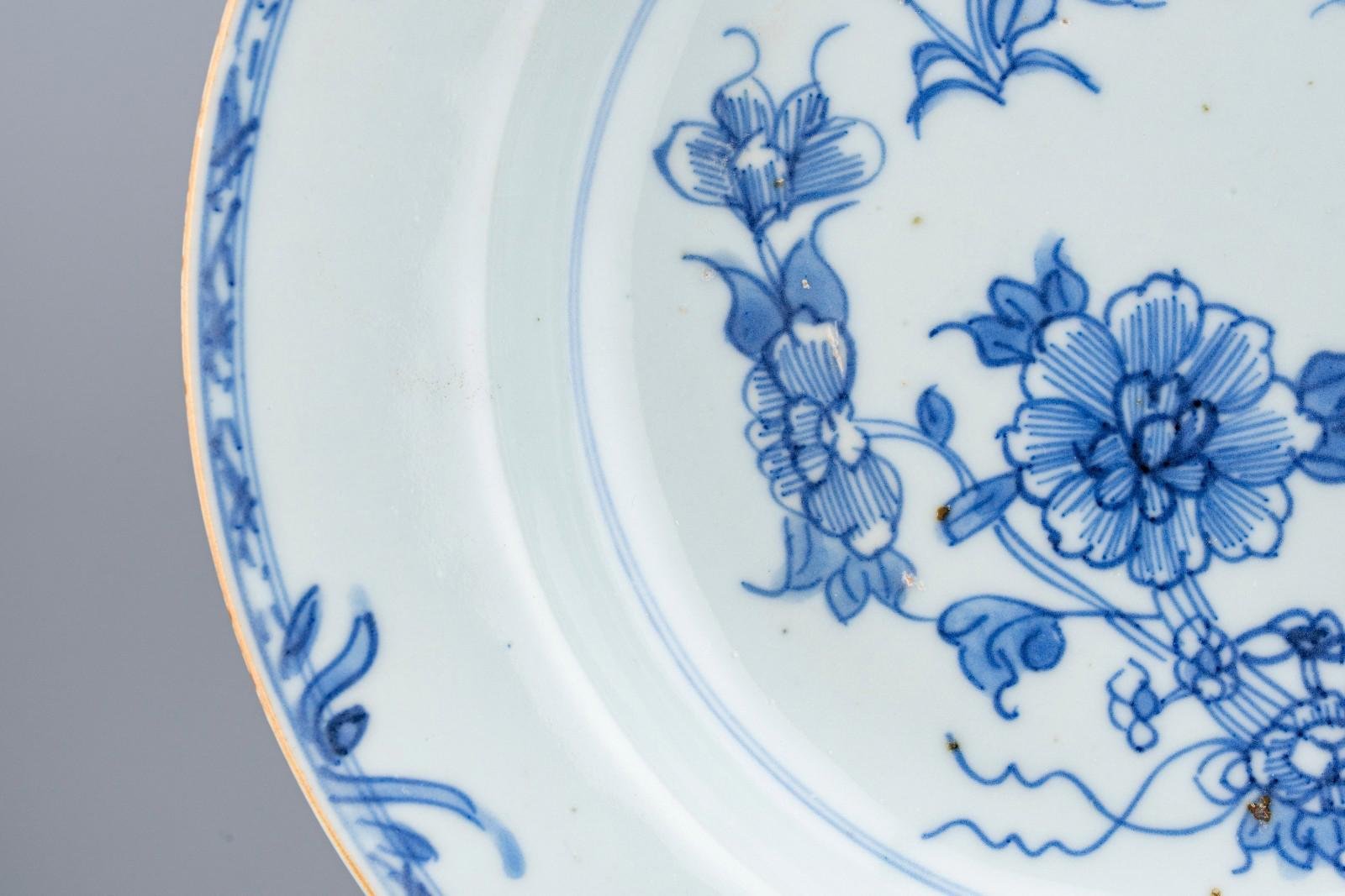 Chinese Porcelain Soup Plate Blue White Flower Qianlong Qing Period 18th C - Image 3