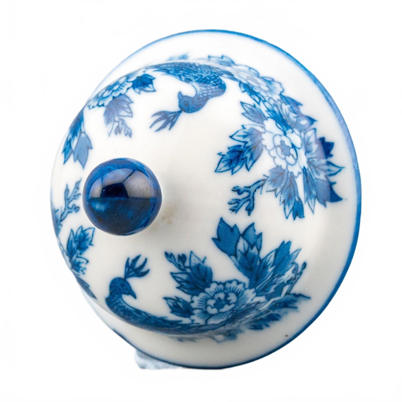 England Porcelain Vase Teapot Cover Blue White Bird Peacock Period 20th Century - Image 8