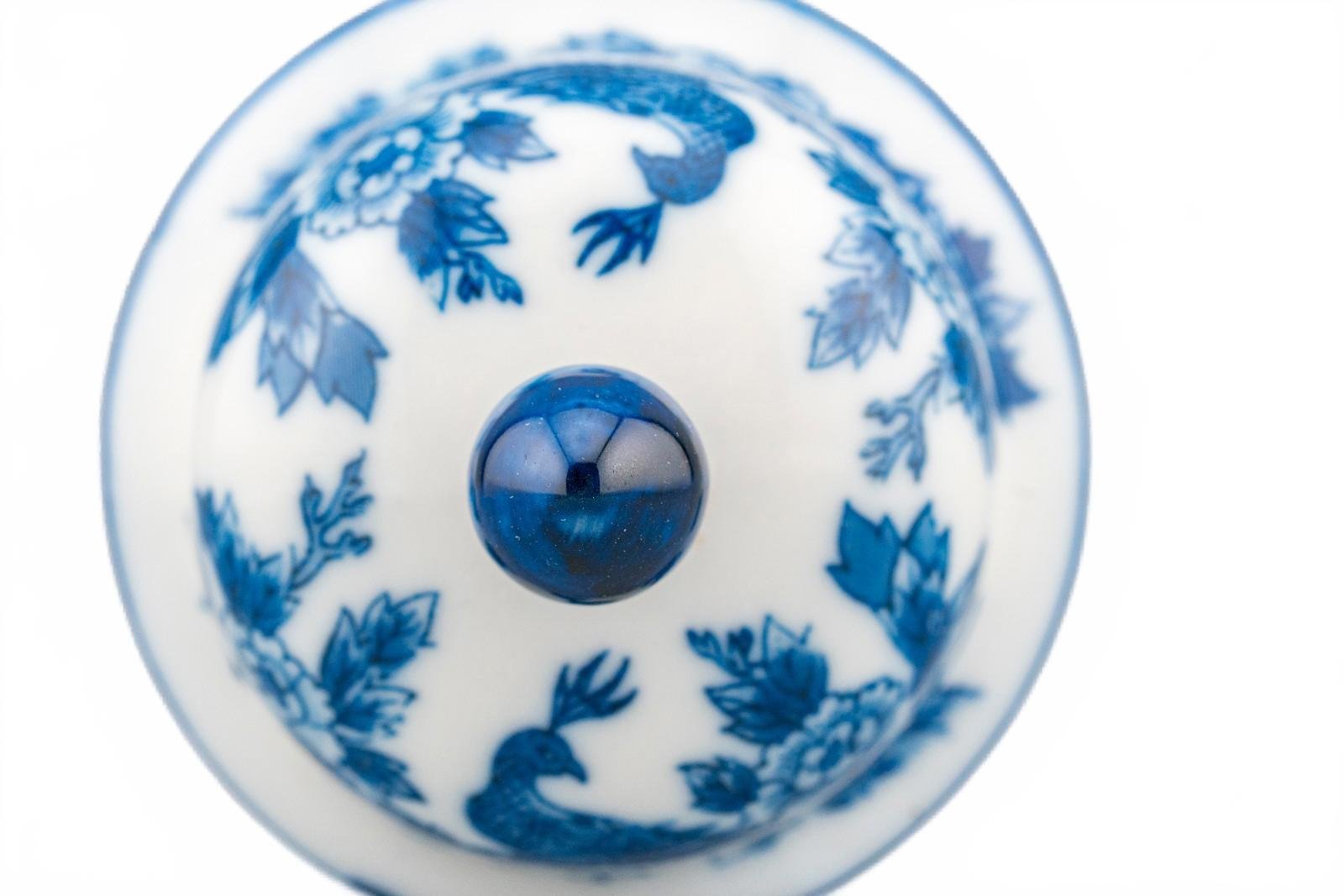 England Porcelain Vase Teapot Cover Blue White Bird Peacock Period 20th Century - Image 10
