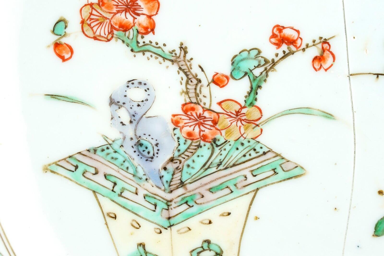 Chinese Kangxi Mark Porcelain Plate Famille Verte Prunus Blossom Gilt Qing 18C - Image 8