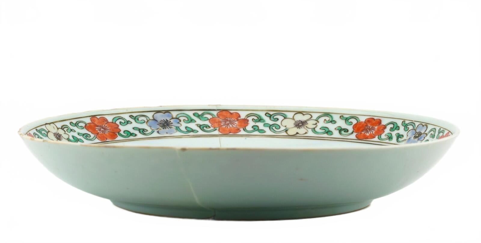 Chinese Kangxi Mark Porcelain Plate Famille Verte Prunus Blossom Gilt Qing 18C - Image 10