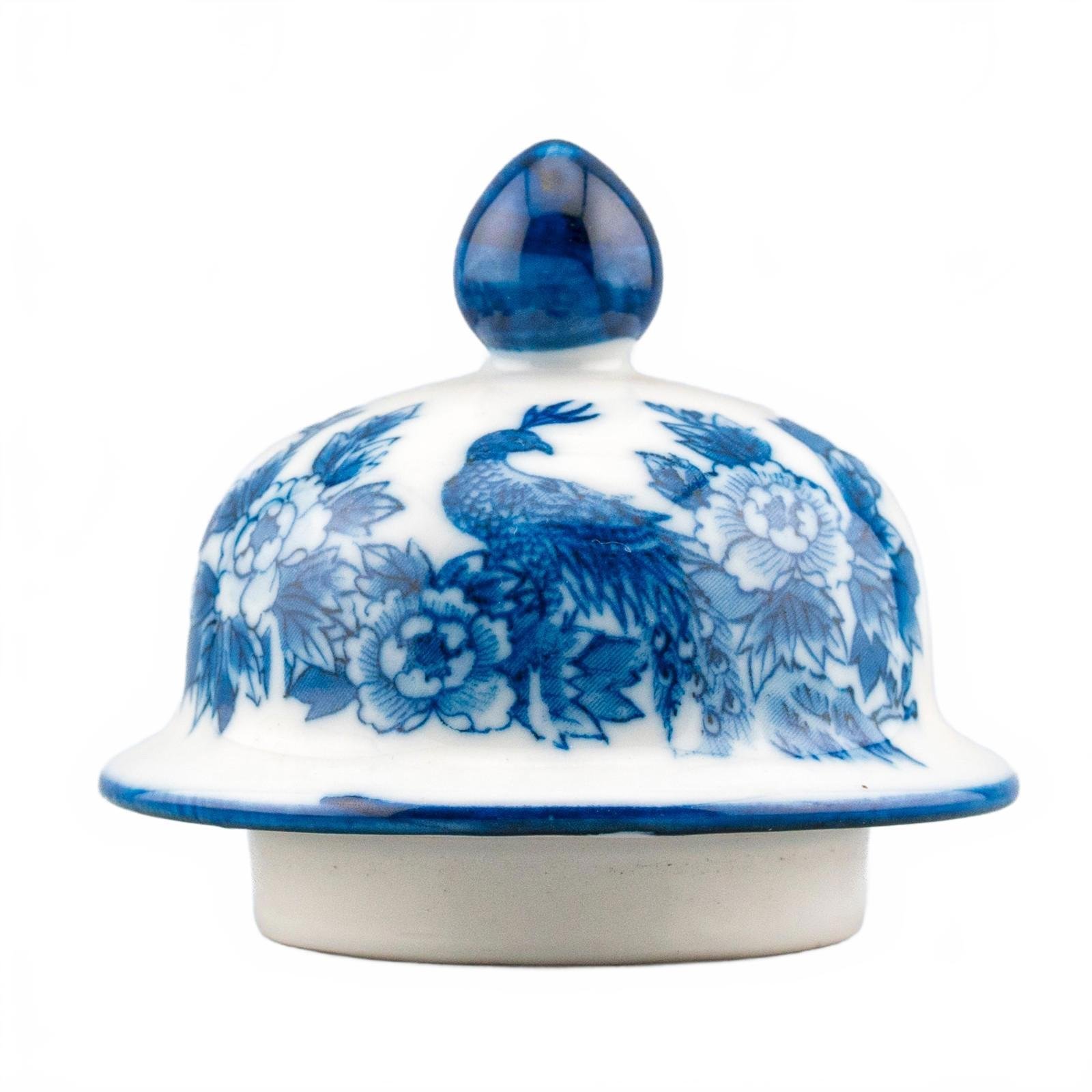 England Porcelain Vase Teapot Cover Blue White Bird Peacock Period 20th Century - Image 12