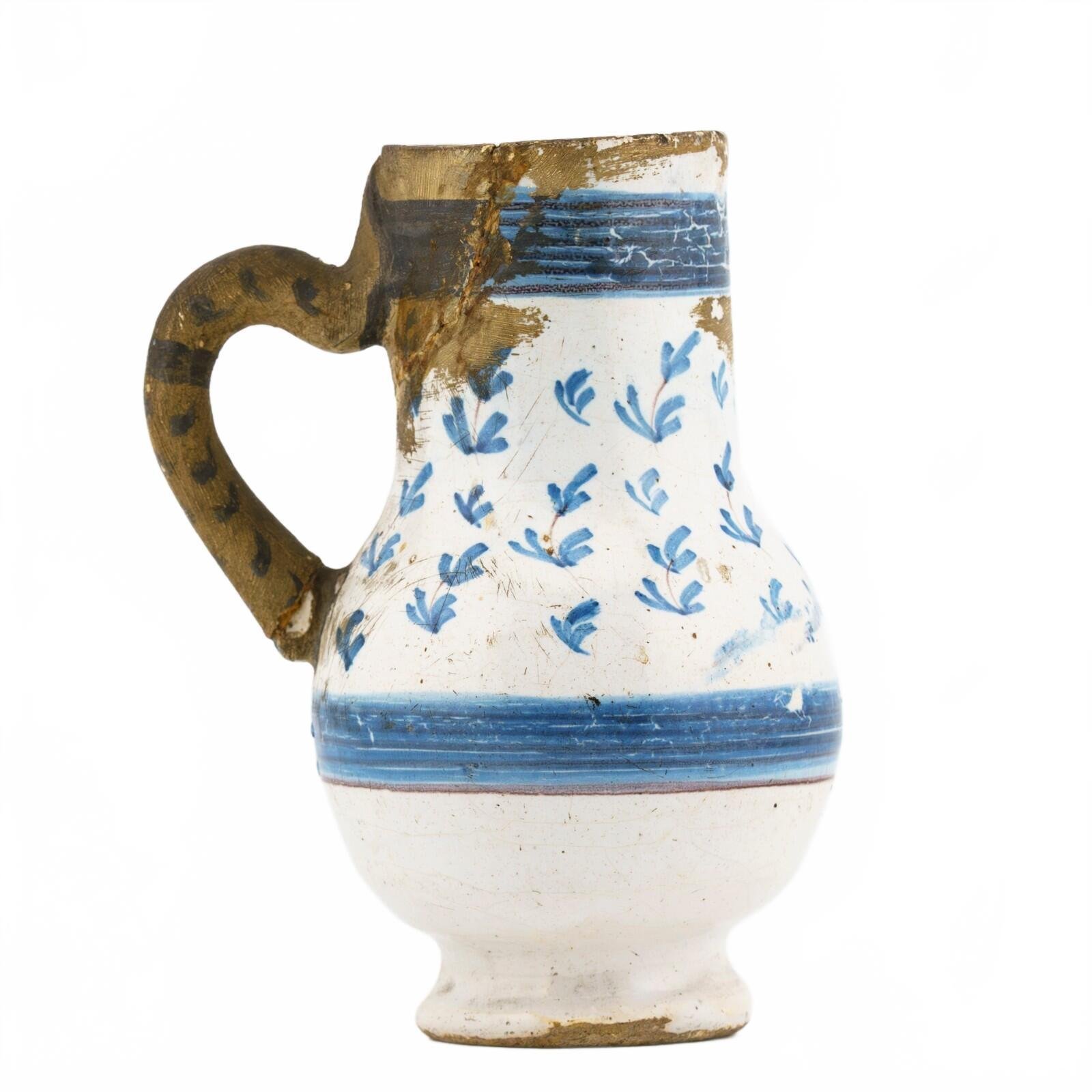 English Delft Ware Mug Jug Handle Blue White Salopian Pottery Floral 18th C. - Image 6