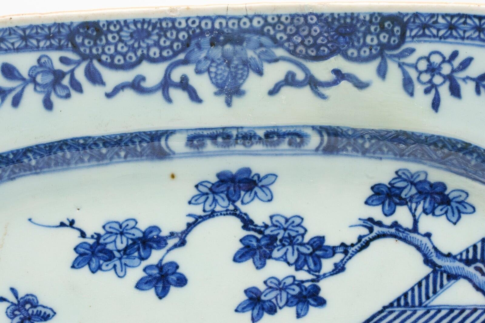 Chinese Lady Boy Porcelain Blue White Platter Brown Rim Qing Qianlong Period 18C - Image 3