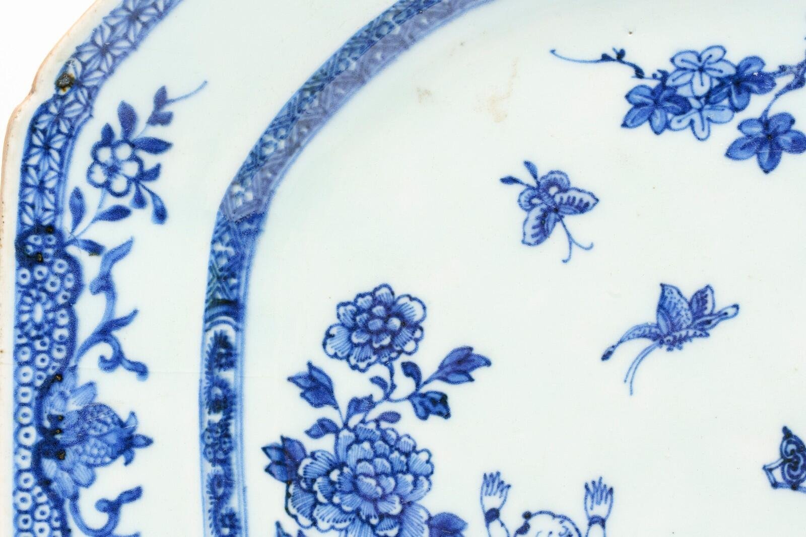 Chinese Lady Boy Porcelain Blue White Platter Brown Rim Qing Qianlong Period 18C - Image 4