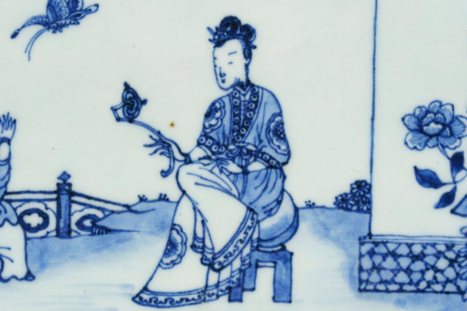 Chinese Lady Boy Porcelain Blue White Platter Brown Rim Qing Qianlong Period 18C - Image 6
