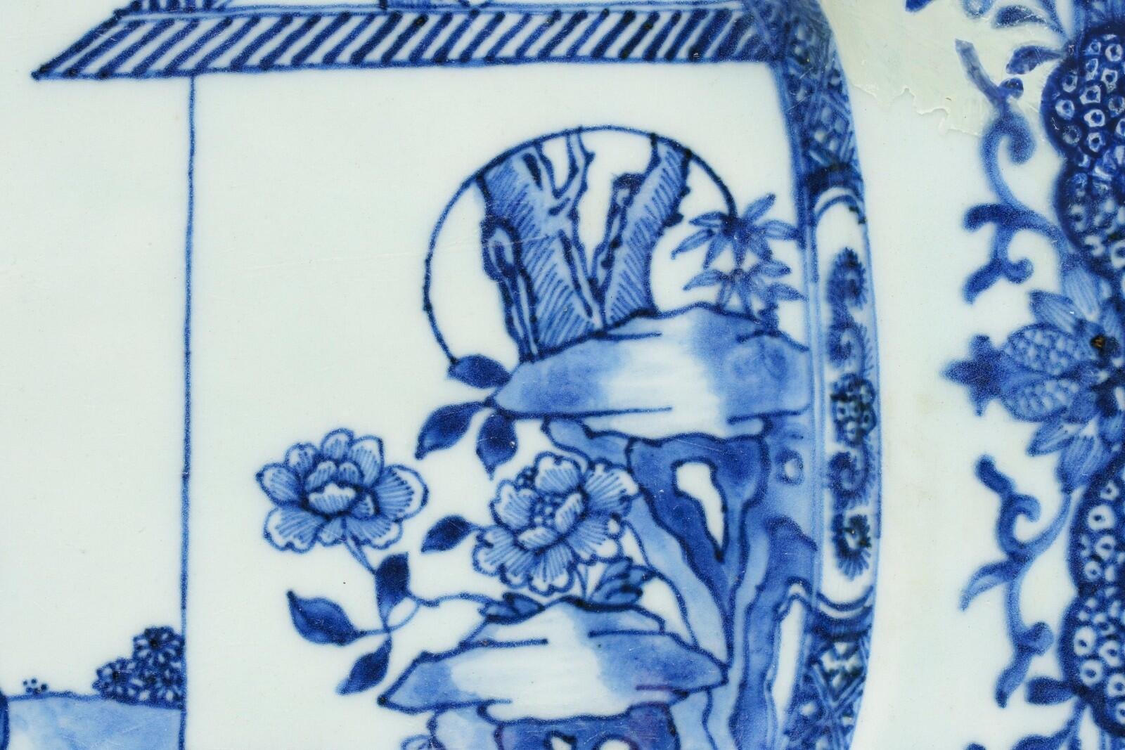 Chinese Lady Boy Porcelain Blue White Platter Brown Rim Qing Qianlong Period 18C - Image 7