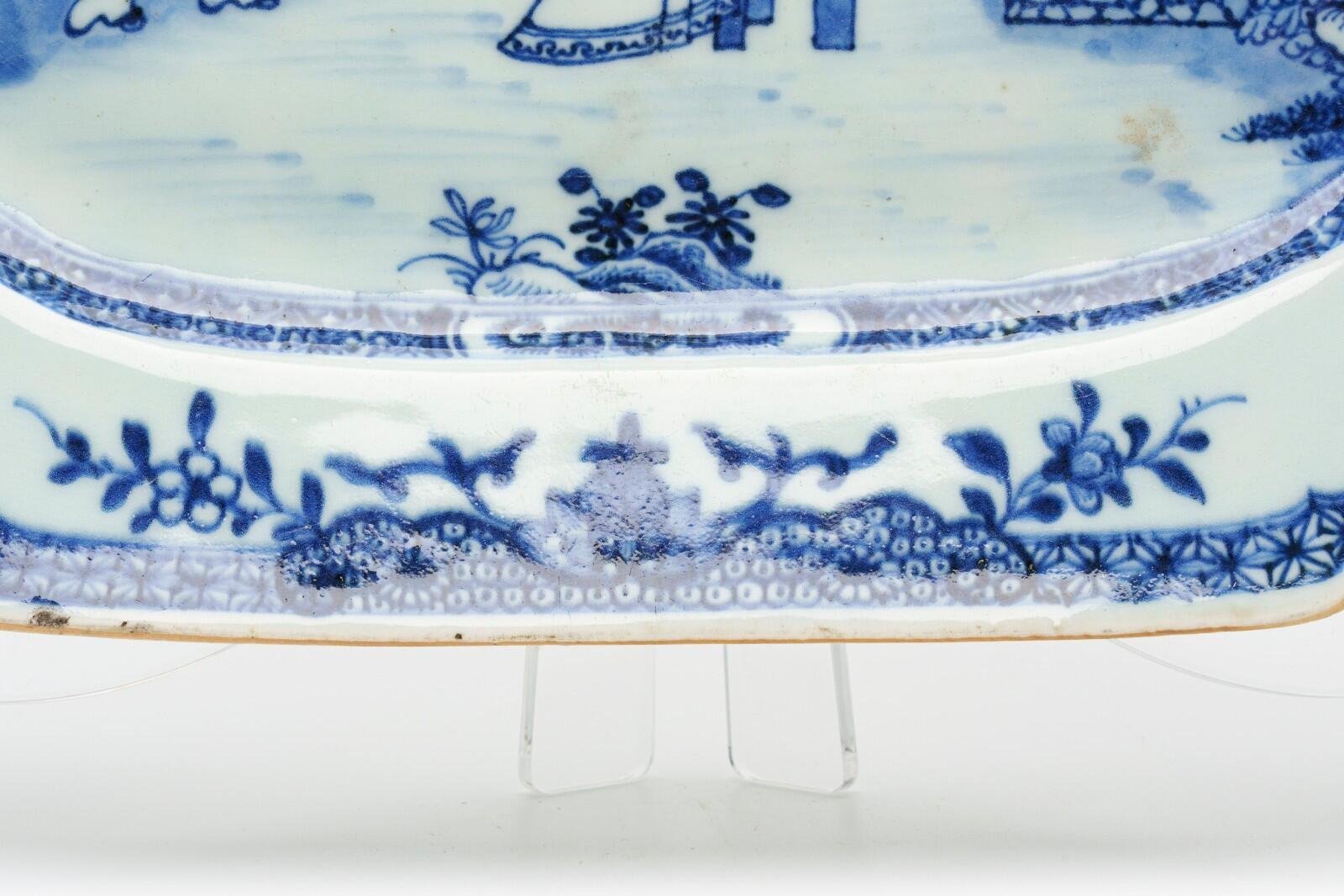 Chinese Lady Boy Porcelain Blue White Platter Brown Rim Qing Qianlong Period 18C - Image 8
