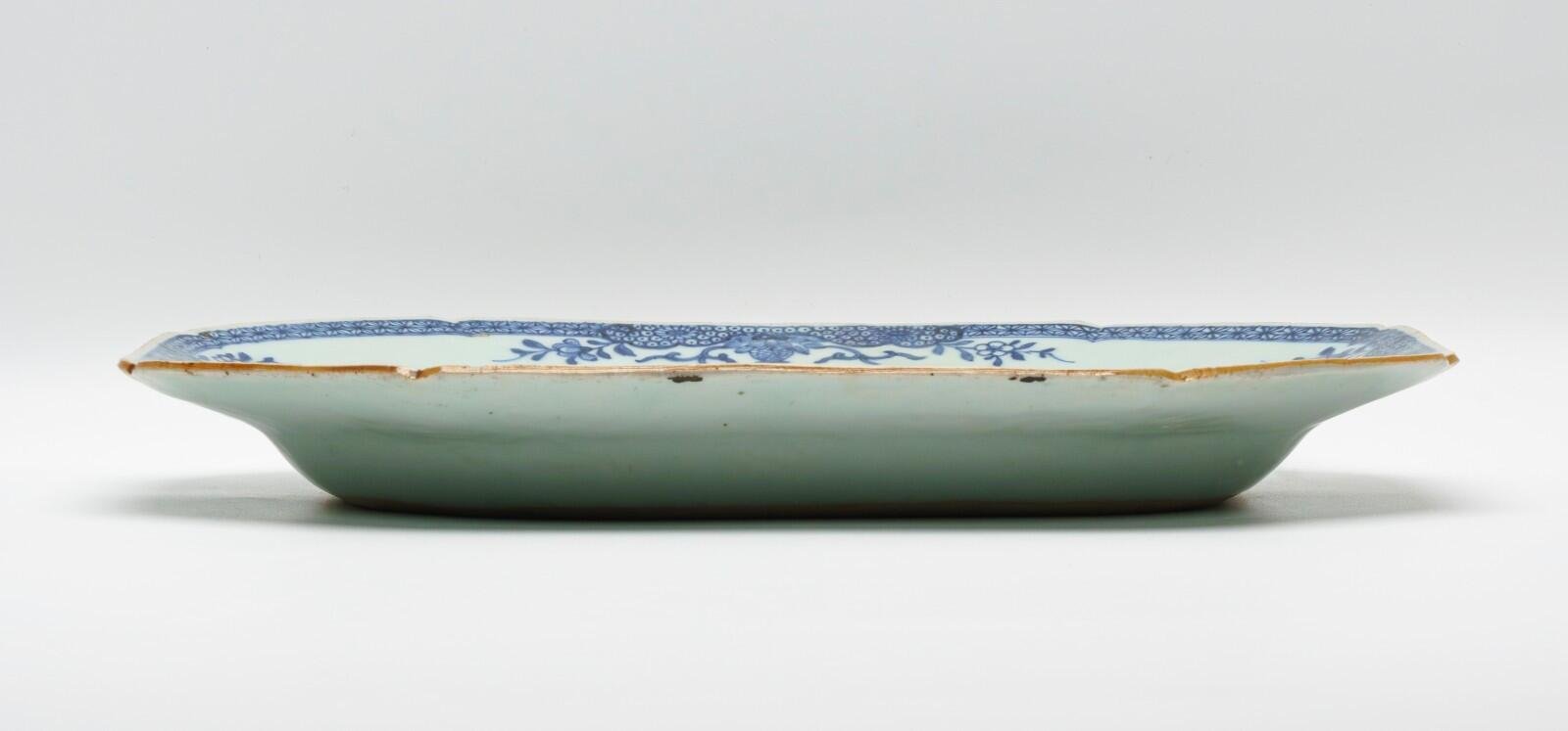 Chinese Lady Boy Porcelain Blue White Platter Brown Rim Qing Qianlong Period 18C - Image 9