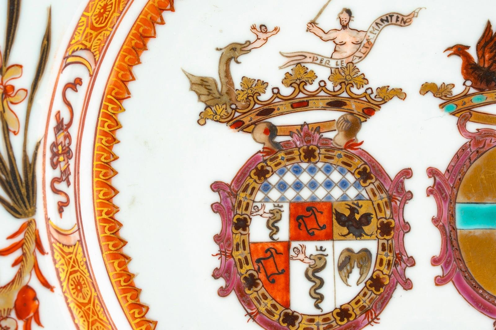 Chinese Yongzheng Armorial Visconti Cusani Plate Italian Market Famille Rose 18t - Image 3