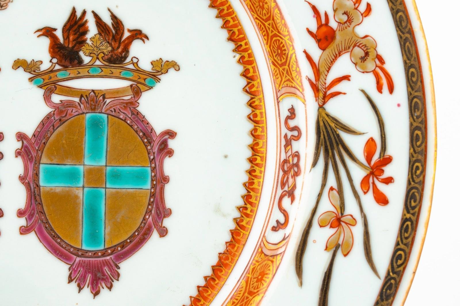 Chinese Yongzheng Armorial Visconti Cusani Plate Italian Market Famille Rose 18t - Image 4