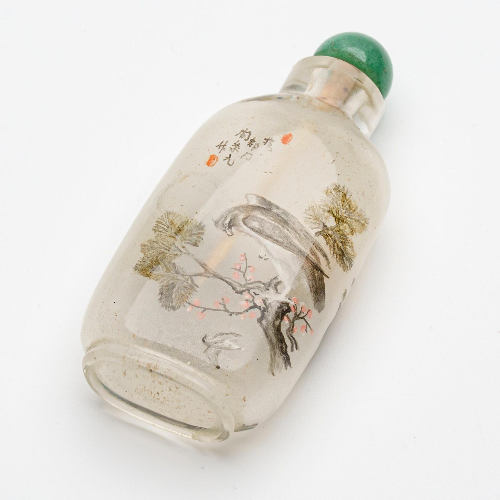 Chinese Snuff Bottle Hawk Pine Tree Peking Glass Translucent Auspicious Objects - Image 12