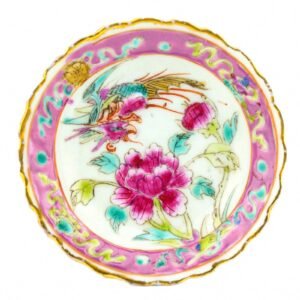 Chinese Porcelain Nyonya Peranakan Saucer Famille Rose Gilt Crane Phoenix 19th C