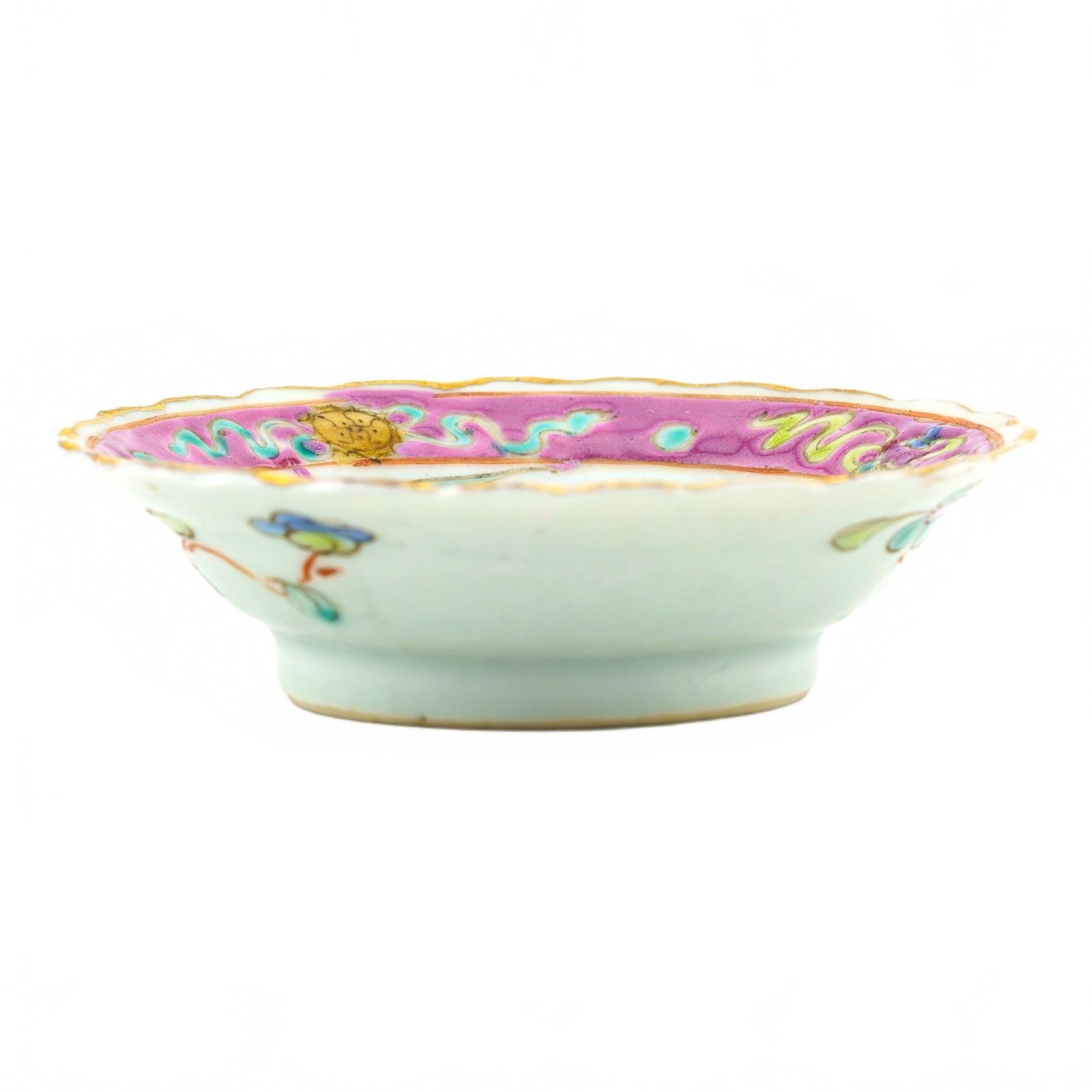 Chinese Porcelain Nyonya Peranakan Saucer Famille Rose Gilt Crane Phoenix 19th C - Image 7