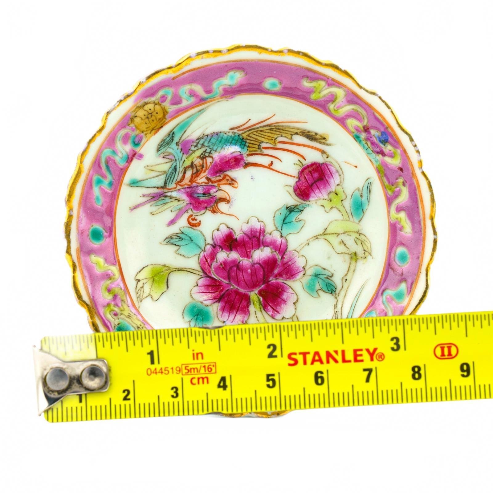 Chinese Porcelain Nyonya Peranakan Saucer Famille Rose Gilt Crane Phoenix 19th C - Image 12