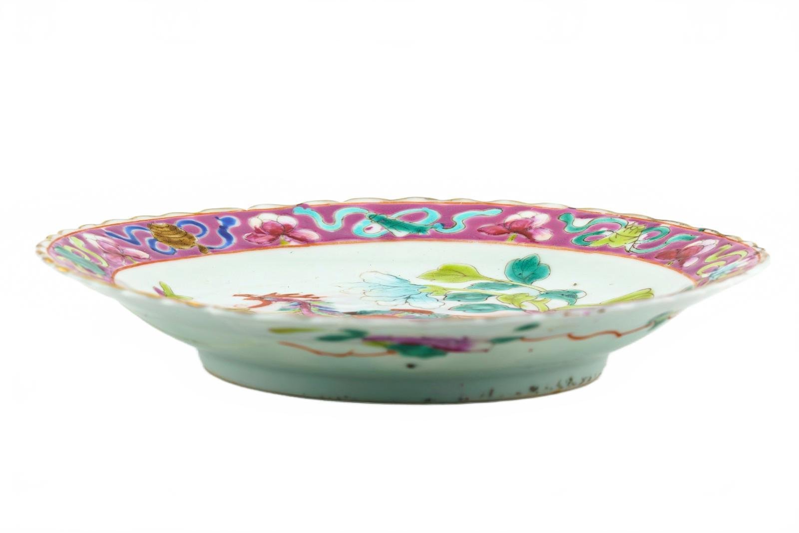 Chinese Porcelain Nyonya Peranakan Saucer Famille Rose Gilt Crane Phoenix 19th C - Image 8