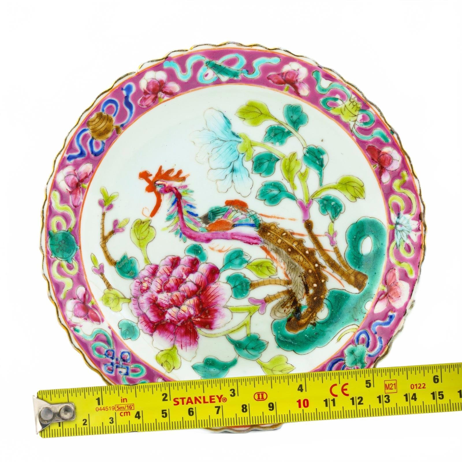 Chinese Porcelain Nyonya Peranakan Saucer Famille Rose Gilt Crane Phoenix 19th C - Image 14
