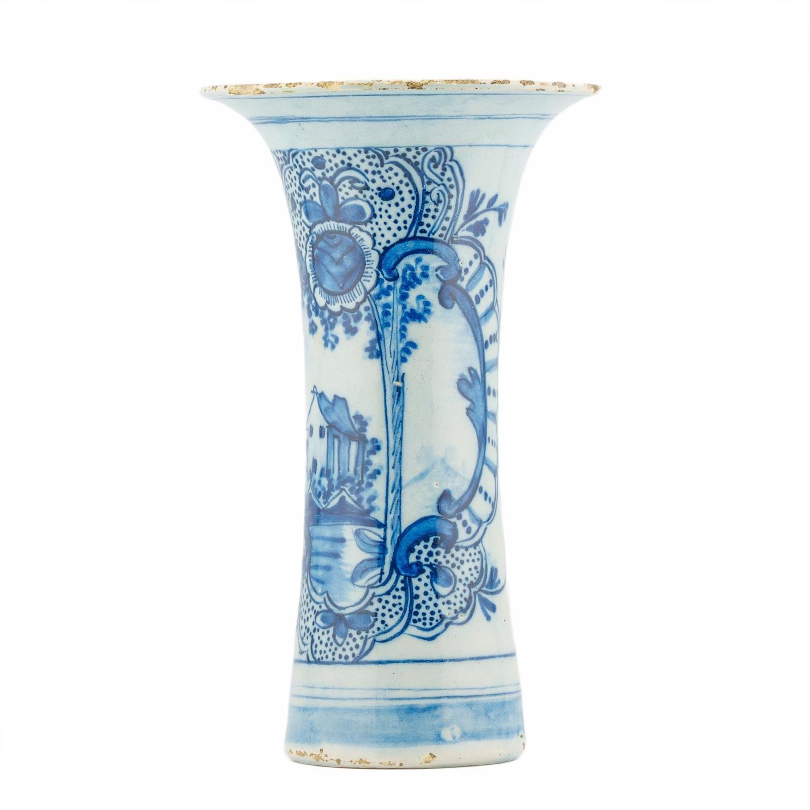 Dutch Delftware Vase Porcelain Cobalt Blue White Floral Netherland Period 18th C - Image 3