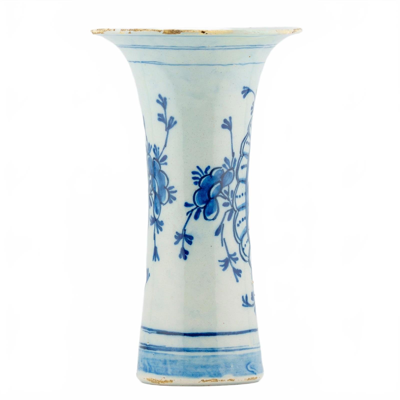 Dutch Delftware Vase Porcelain Cobalt Blue White Floral Netherland Period 18th C - Image 5