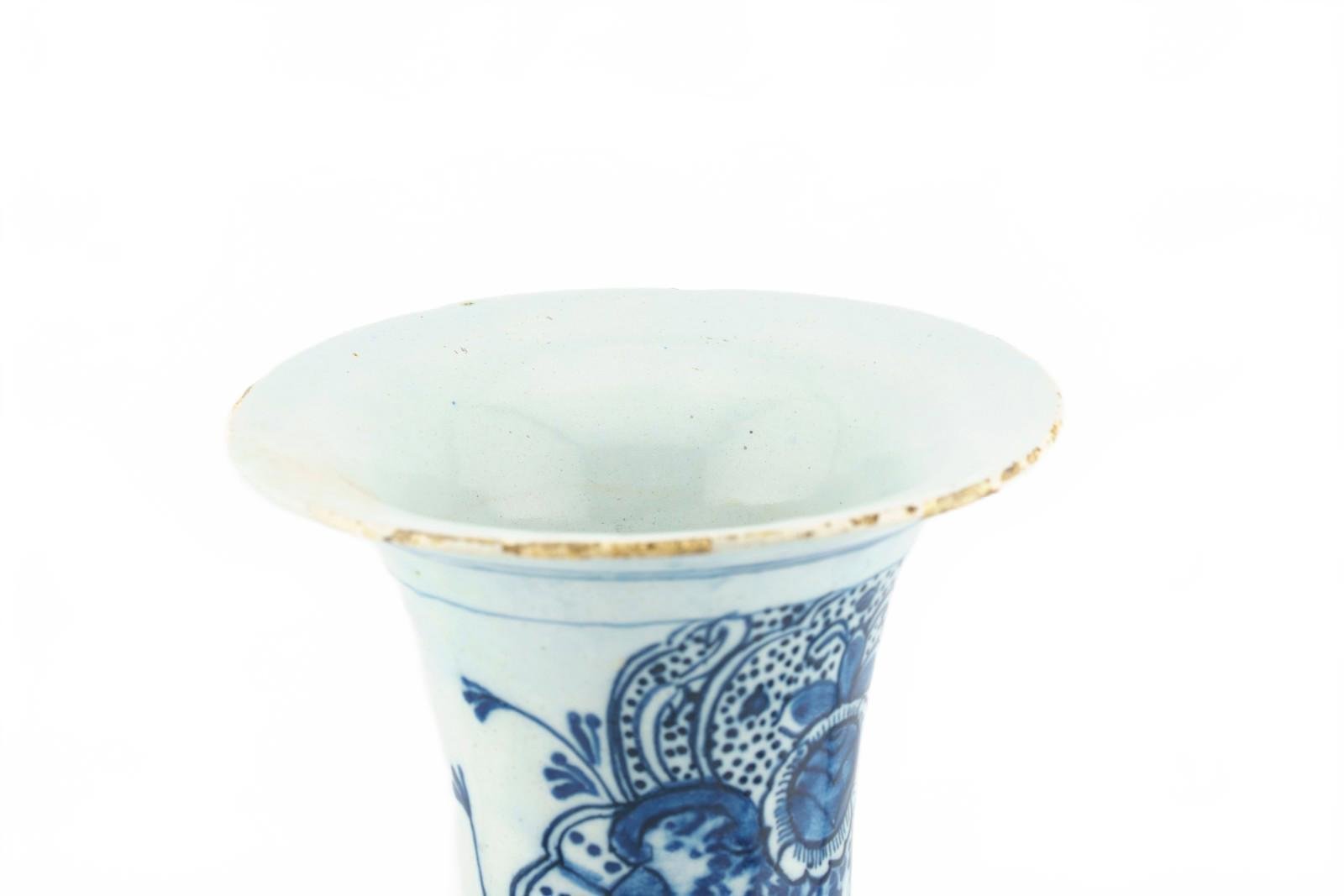 Dutch Delftware Vase Porcelain Cobalt Blue White Floral Netherland Period 18th C - Image 7