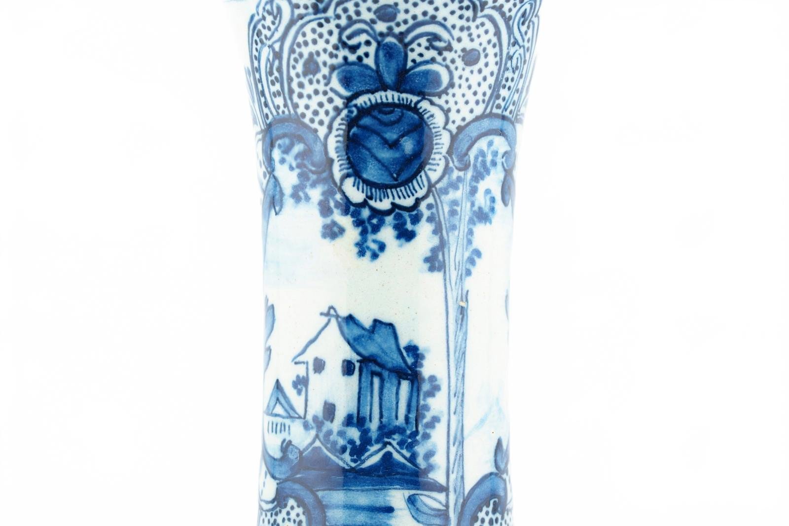 Dutch Delftware Vase Porcelain Cobalt Blue White Floral Netherland Period 18th C - Image 8