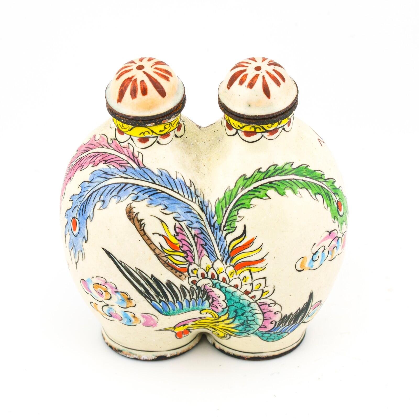 Chinese Snuff Bottles Painted on Enamel Dragon Phoenix Qianlong Mark Late 20C - Image 3
