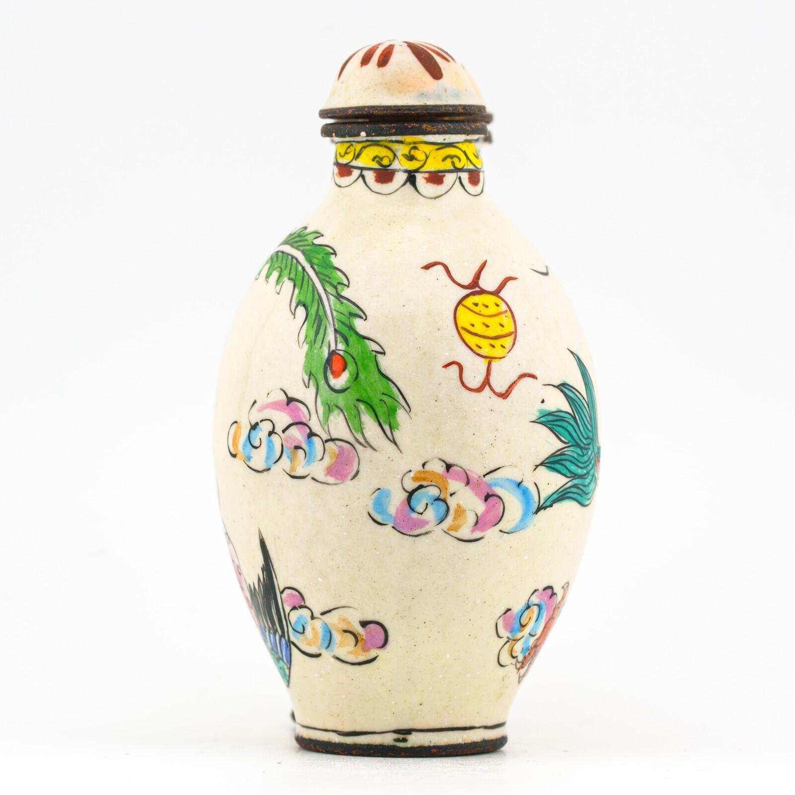 Chinese Snuff Bottles Painted on Enamel Dragon Phoenix Qianlong Mark Late 20C - Image 5