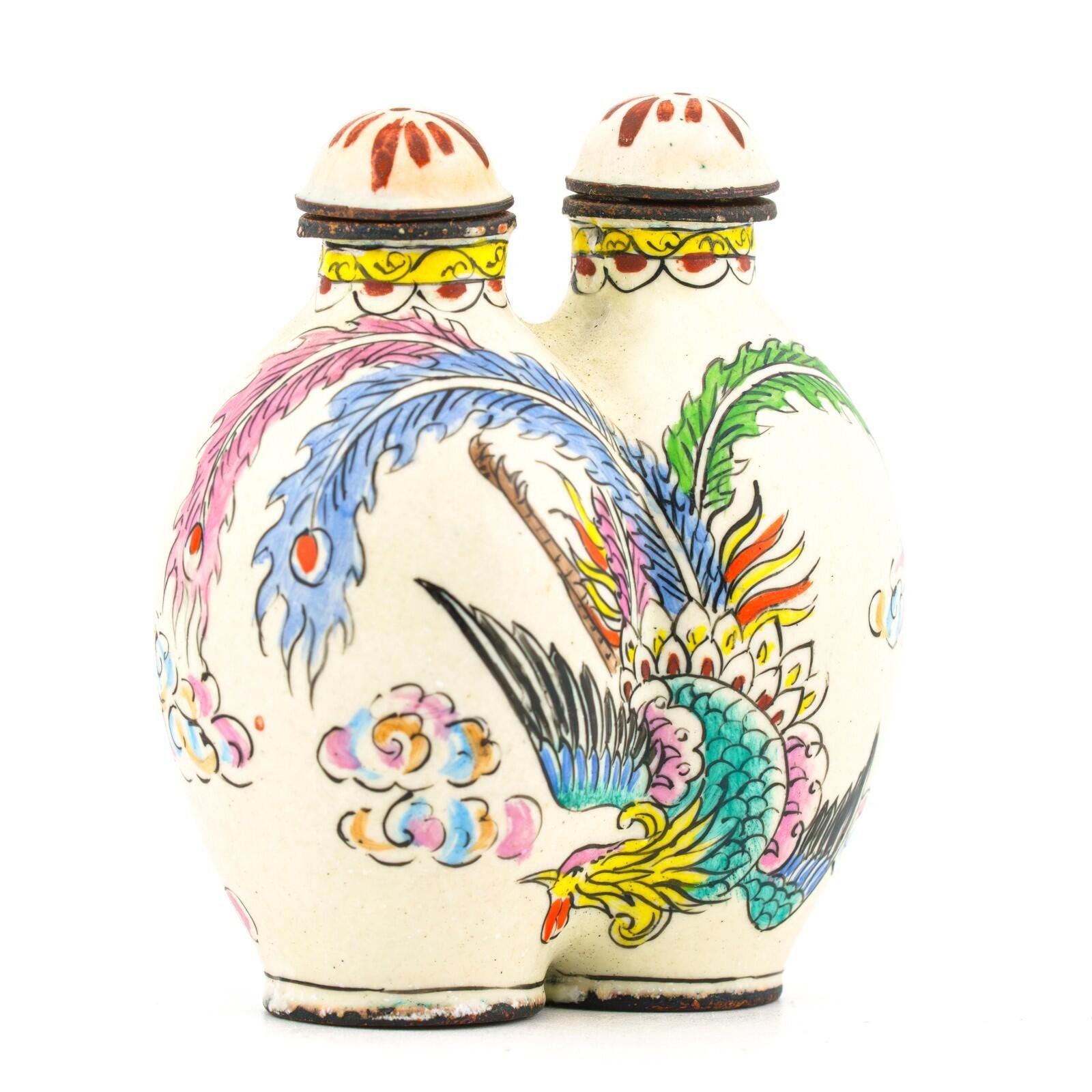 Chinese Snuff Bottles Painted on Enamel Dragon Phoenix Qianlong Mark Late 20C - Image 8