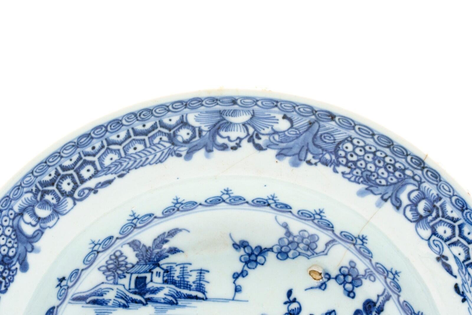 Chinese Porcelain Plate Blue White Lady Ma Magu Daoist Goddess Qing Qianlong 18C - Image 3