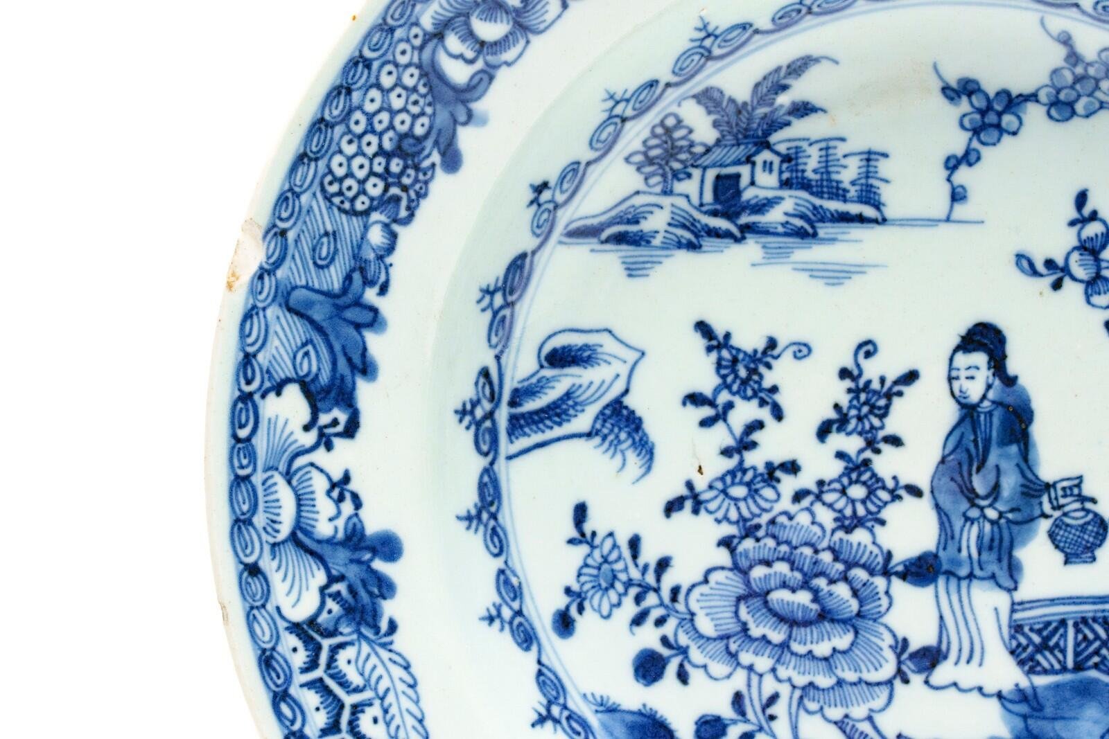 Chinese Porcelain Plate Blue White Lady Ma Magu Daoist Goddess Qing Qianlong 18C - Image 4