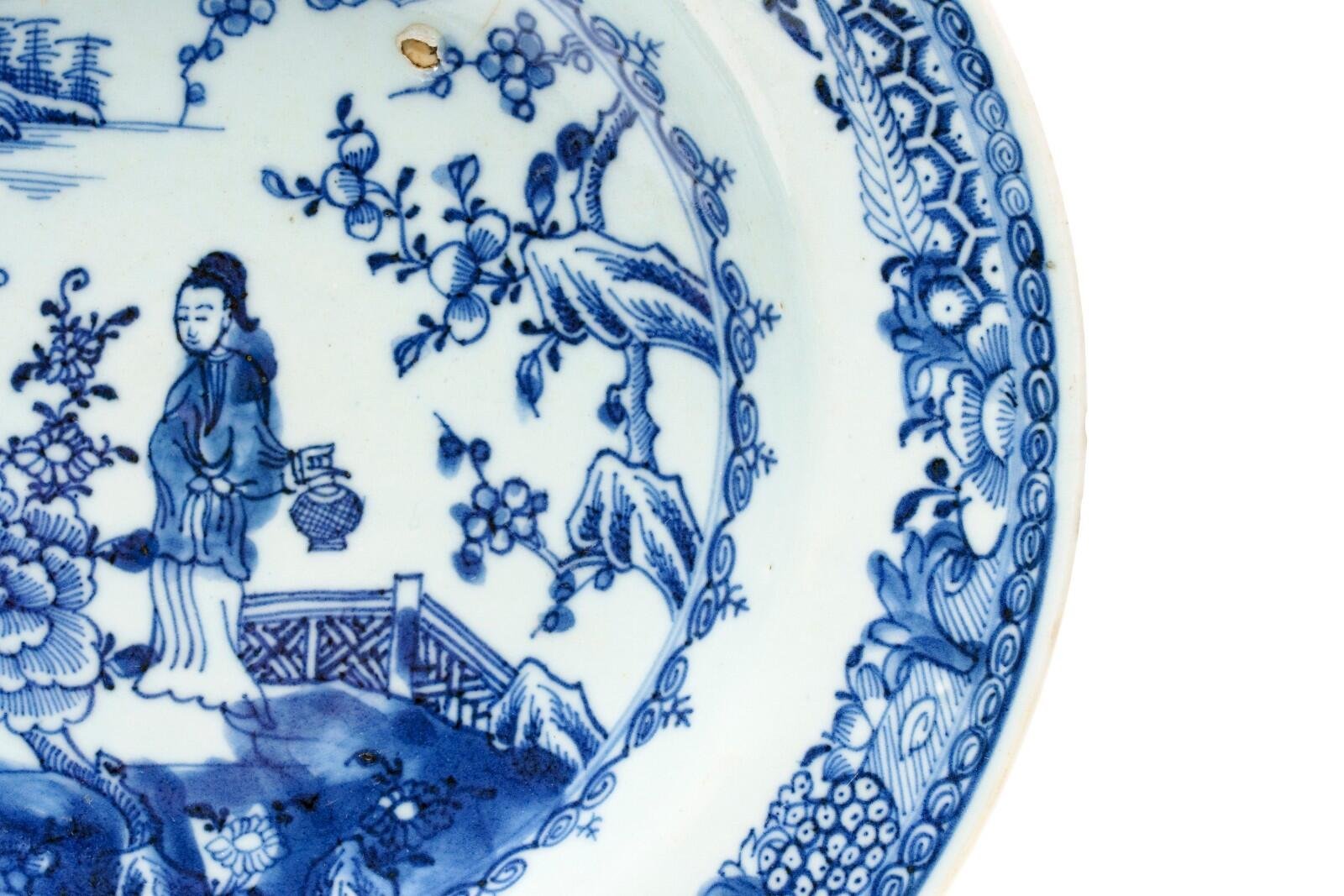 Chinese Porcelain Plate Blue White Lady Ma Magu Daoist Goddess Qing Qianlong 18C - Image 5