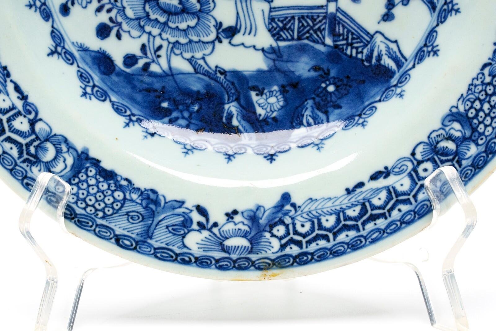 Chinese Porcelain Plate Blue White Lady Ma Magu Daoist Goddess Qing Qianlong 18C - Image 6