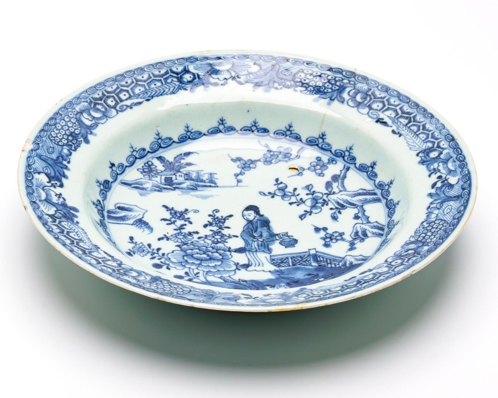 Chinese Porcelain Plate Blue White Lady Ma Magu Daoist Goddess Qing Qianlong 18C - Image 8