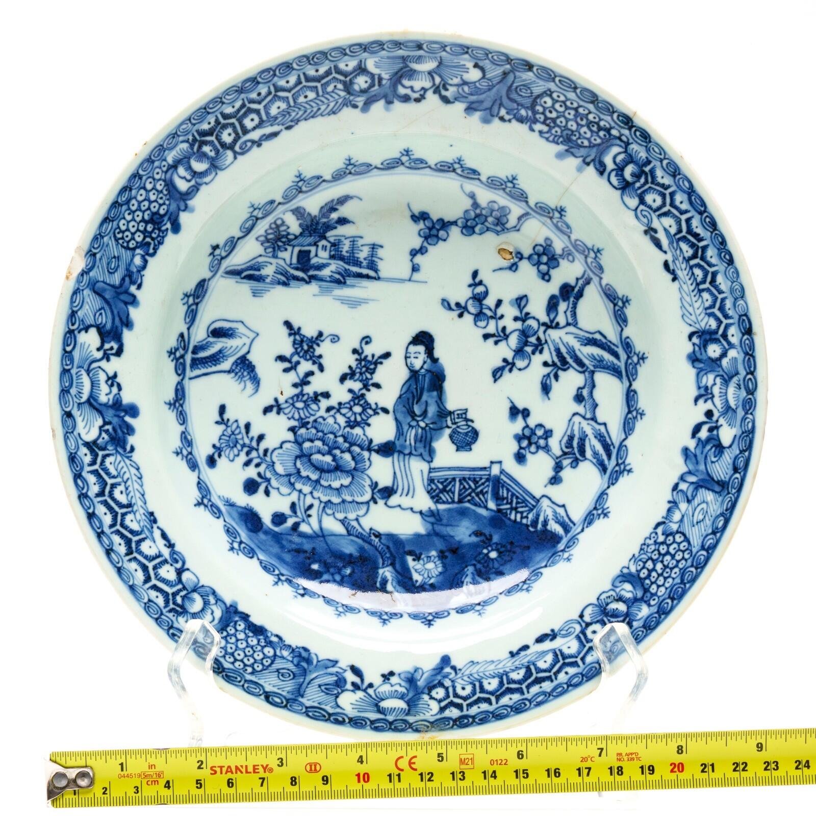Chinese Porcelain Plate Blue White Lady Ma Magu Daoist Goddess Qing Qianlong 18C - Image 15