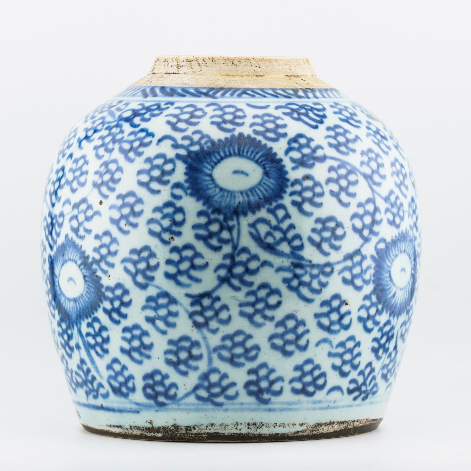 Chinese Porcelain Ginger Jar Blue White Lotus Scrolls Late Qing Period 19th C - Image 3